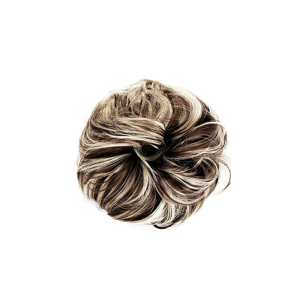 Parahair Unisex Brown Hair Bun Extensions Messy Hair Scrunchies Hair Pieces For Women Synthetic Hair Donut Updo Ponytail (Medium &Bleach Blonde)