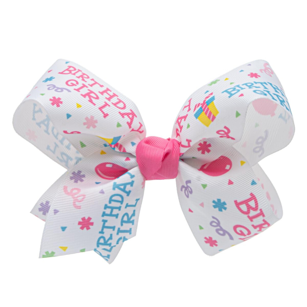 Hairbows.com Hairbows Girls' Grosgrain Hair Bow With Knot Wrap Center, All Ages And Hair Types, 6 Inch, Birthday Girl 2