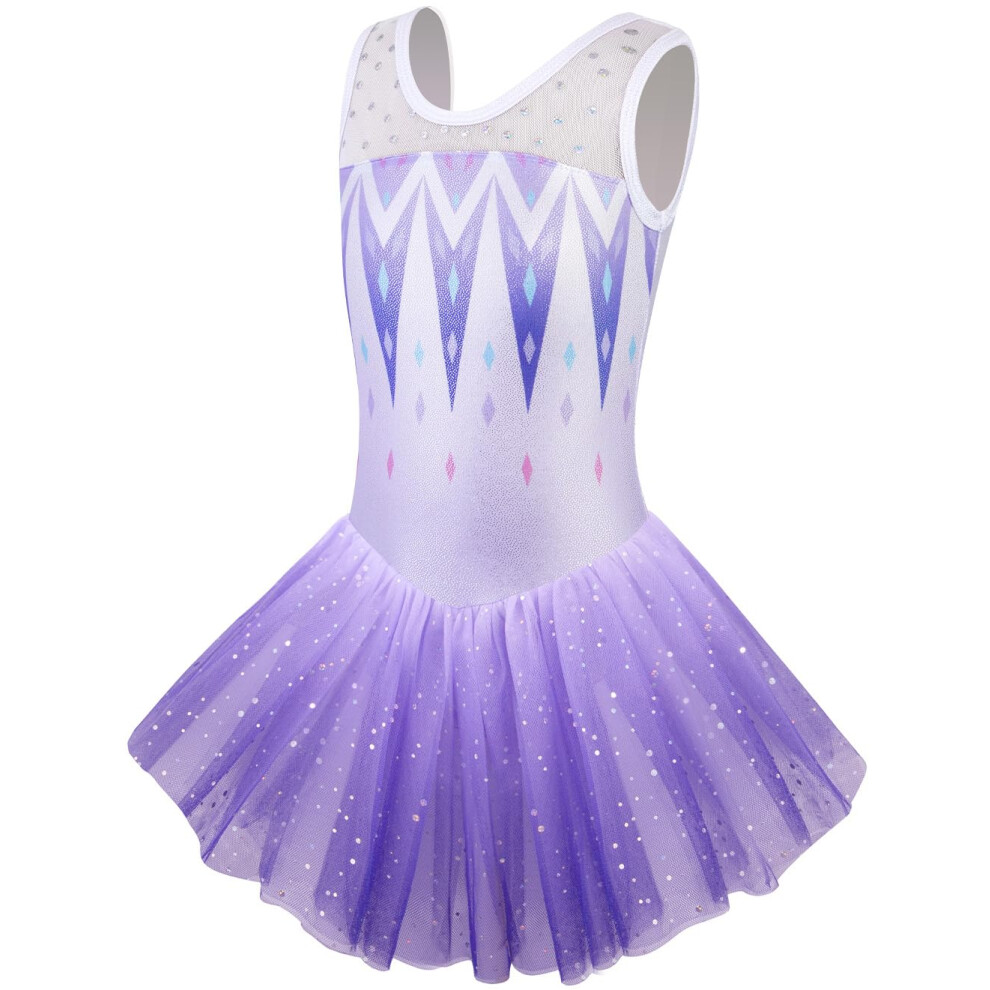 Eqsjiu Gymnastics Teardard avec jupes pour les filles de tout-petit Dance 2T 3T Toddlers Snow Purple Gradient Tulle Robe Sparkly Sparkles 2-3T