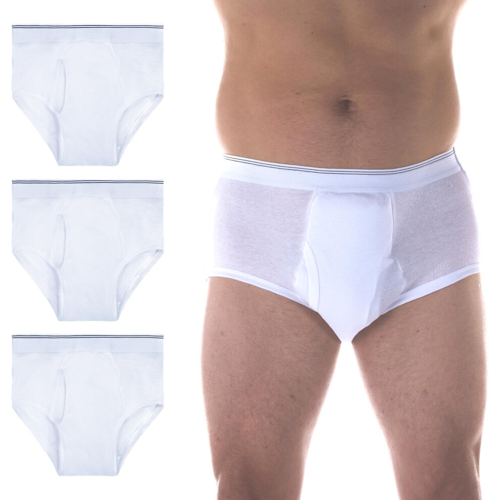 Wearever White Mens Incontinence Briefs For Bladder Control With Super Absorbency - Reusable & Washable Leak Proof Underwear For Men (Pack Of 3) (White) (M)