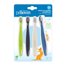 Dr. Brown's Zahnbrstenset fr Suglinge und Kleinkinder, weiche und sanfte Handzahnbrsten fr Babys, Grn/Dunkelblau/Ecru/Blau, BPA-frei, 03 J