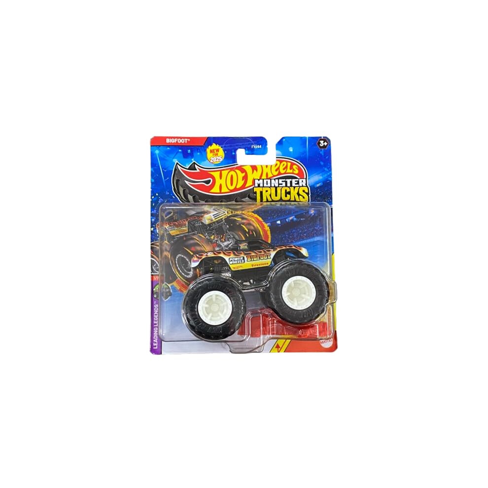 Hot Wheels Monster Trucks Bigfoot Leading Legends Series Diecast Vehicle With Crushed Car 1/7