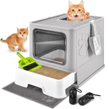 Homagico Kattenbak met kattenbakmat Opvouwbaar Extra groot Gratis in en uit/Eenrichtingsverkeer met deksel Ladetype Afgesloten kattenbak Geurbest