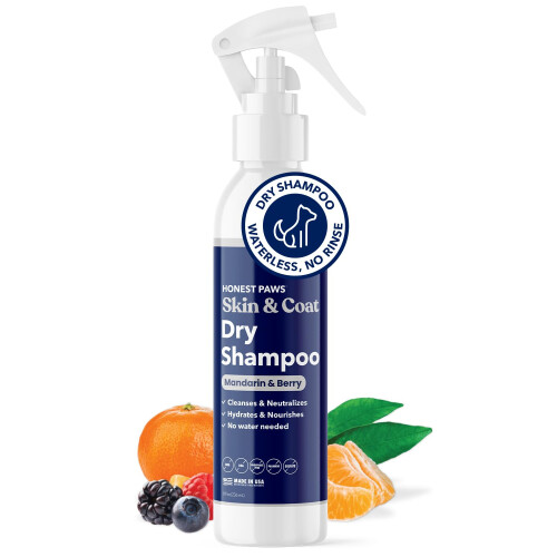 Honest Paws Dog Dry Shampoo - Waterless No Rinse Spray Formula Reducing Itch Cleanse Hydrate Nourish Dry Skin and Smelly Coat Help Decrease Odor