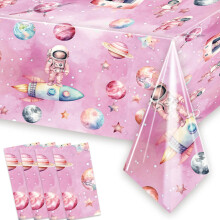 LetDec 4 stykker Outer Space Piger F?dselsdagsdug 54'' x 108'' Pink Space Bordbetr?k til Astronauter Temapiger Baby Shower 1. 2. 3. 4. 5. F?dsels