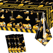 LetDec 4 peas de toalha de mesa de construo 54 x 108 polegadas Capas de mesa para caminho basculante para tema de construo Meninos Ch de b
