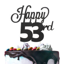 LINGTEER Happy 53th Birthday Black Cake Topper - Cheers to 53 Years Old F?dselsdagsfest Gave Centerpieces Decorations Sign.