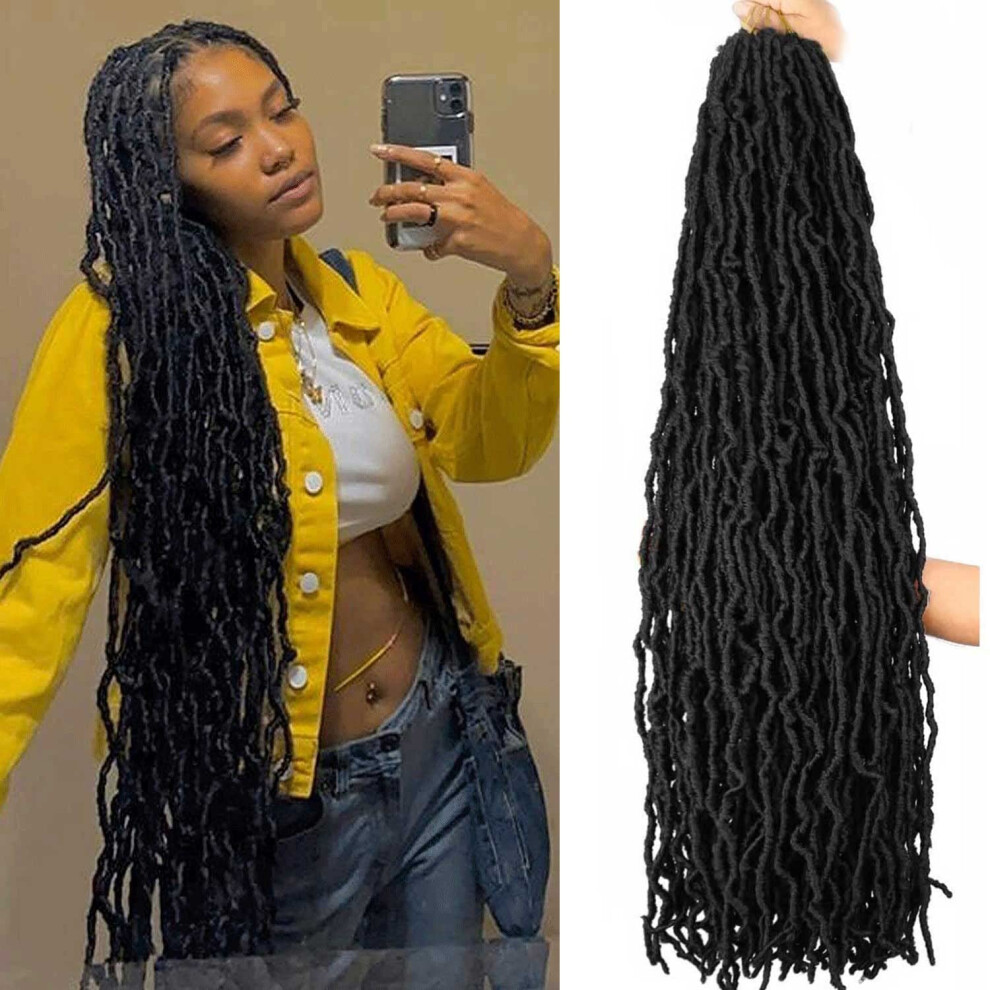 Layashow Unisex Black 6 Packs Soft Locs Crochet Hair Pre Looped Faux Locs Crochet Braids Goddess Locs Dreadlocs Synthetic Hair For Women (1B 36 Inch (Pack Of 4))