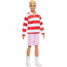 Barbie Fashionistas Ken Doll # 241 avec des cheveux blonds portant du polo     rayures rouges et blanc avec des shorts roses et des baskets d'   quip