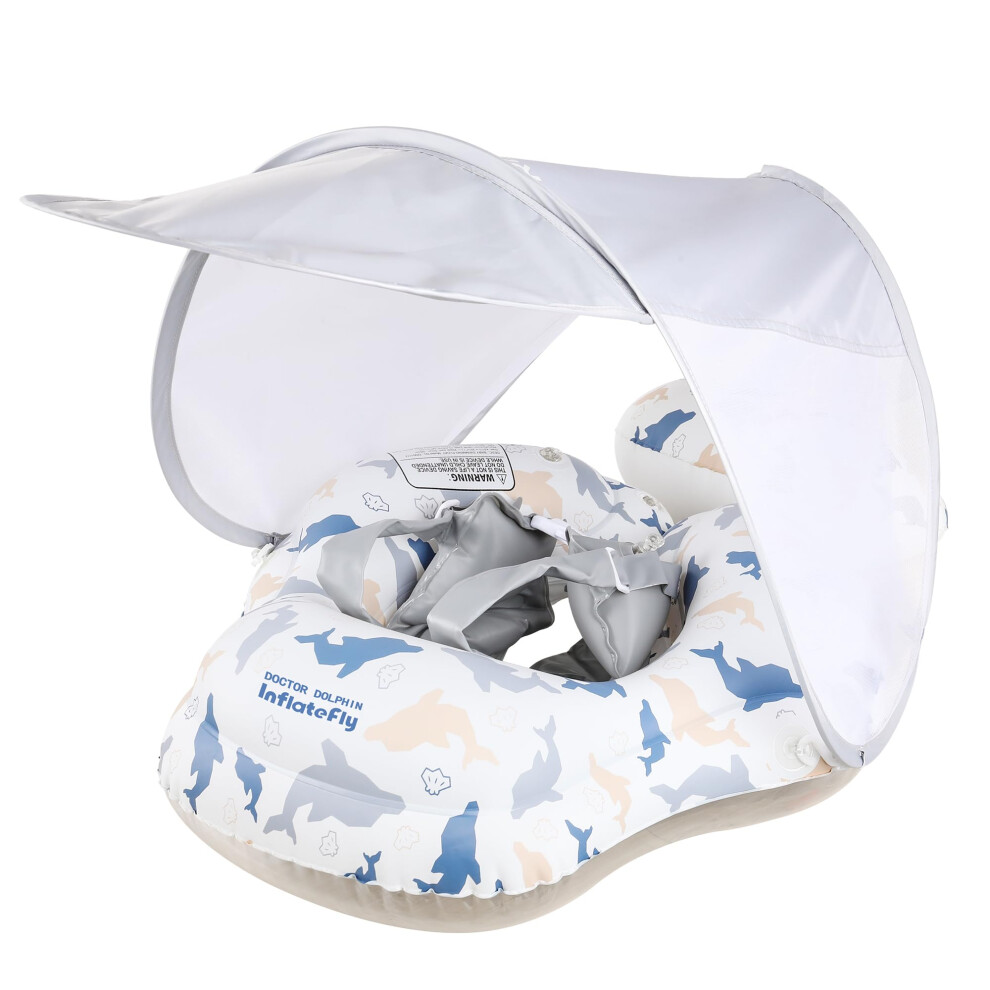 Photos - Inflatable Pool INFLATEFLY Baby Pool Float with Sun Canopy Inflatable Toddler Swimming Float with Anti-Backflip Tail Infant Pool Floaties fo