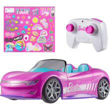 Barbie Hot Wheels RC Toy Car Tovarol-Control Pink Convertible peut contenir 2 poup   es de mode et coffre ouvre pour la feuille d'autocollants de r