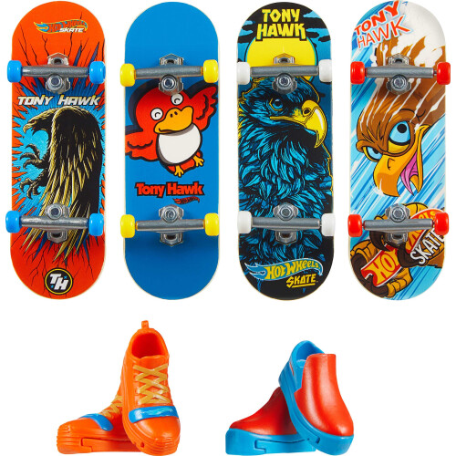 Hot Wheels Skate Tony Hawk – Multiset De 4 Monopatines Con Zapatos Extraíbles – Tablas Totalmente Montadas – Incluye 2 Pares De Zapatos – Modelos Variados