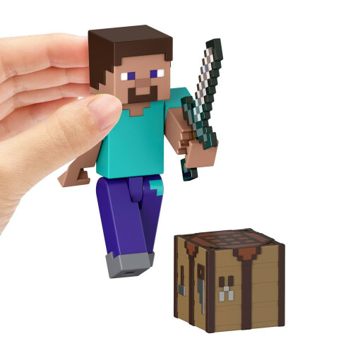 Mattel Pacote de 2 bonecos de ao e acessrios Mattel Minecraft com Steve em conjunto de brinquedos colecionveis ????em escala de 3,25 polegadas 2