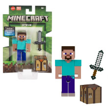 Mattel Minecraft Action Figura y Accesorios 2-paquete con Steve en un juego de juguetes coleccionables a escala de 3.25 pulgadas