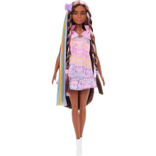 Barbie Fun & Fancy Fashion Doll & Accessoires avec des cheveux noirs extra-longs et 2 looks, y compris une robe argent   e et une extension de chev
