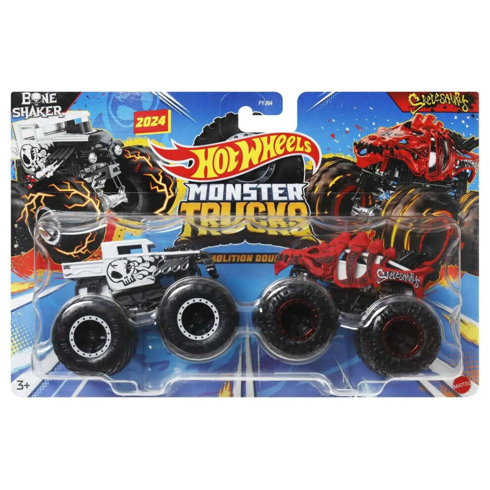 Hot Wheels Monster Trucks Demolition Doubles Bone Shaker Vs Skelesaurus