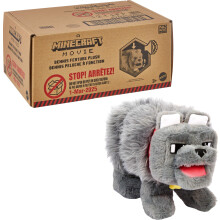 Mattel Minecraft Peluche Interactivo con Sonido y Boca Móvil, Dennis El Lobo Inspirado en A Minecraft Movie