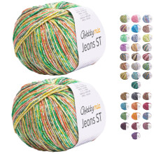 HobbyMia Jeans ST Flerfarvet spraglet bomuldsgarn til strikning og h?kling - 50gr / 175yds - 55% bomuld 45% akryl - (2) Sport Fin babyv?gt til Am