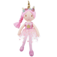 June Garden 16" Eenhoornpop Anya - Roze Haar Pluche Lappenpop voor Meisjes - Zachte Gezelschapsgift voor 2+ Jaar - Roze Jurk