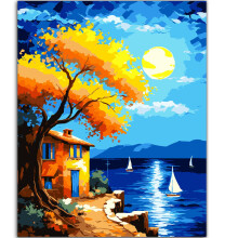ZTOTZ Kit de pintura por nmeros para adultos Pintura por nmeros  beira-mar para adultos iniciantes Faa voc mesmo pintura de paisagem de outo