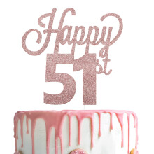 LINGTEER Tillykke med 51 ?rs f?dselsdag Kage Topper - Cheers to 51 Years Old F?dselsdagsfest Kage Centerpieces Decorations Sign.