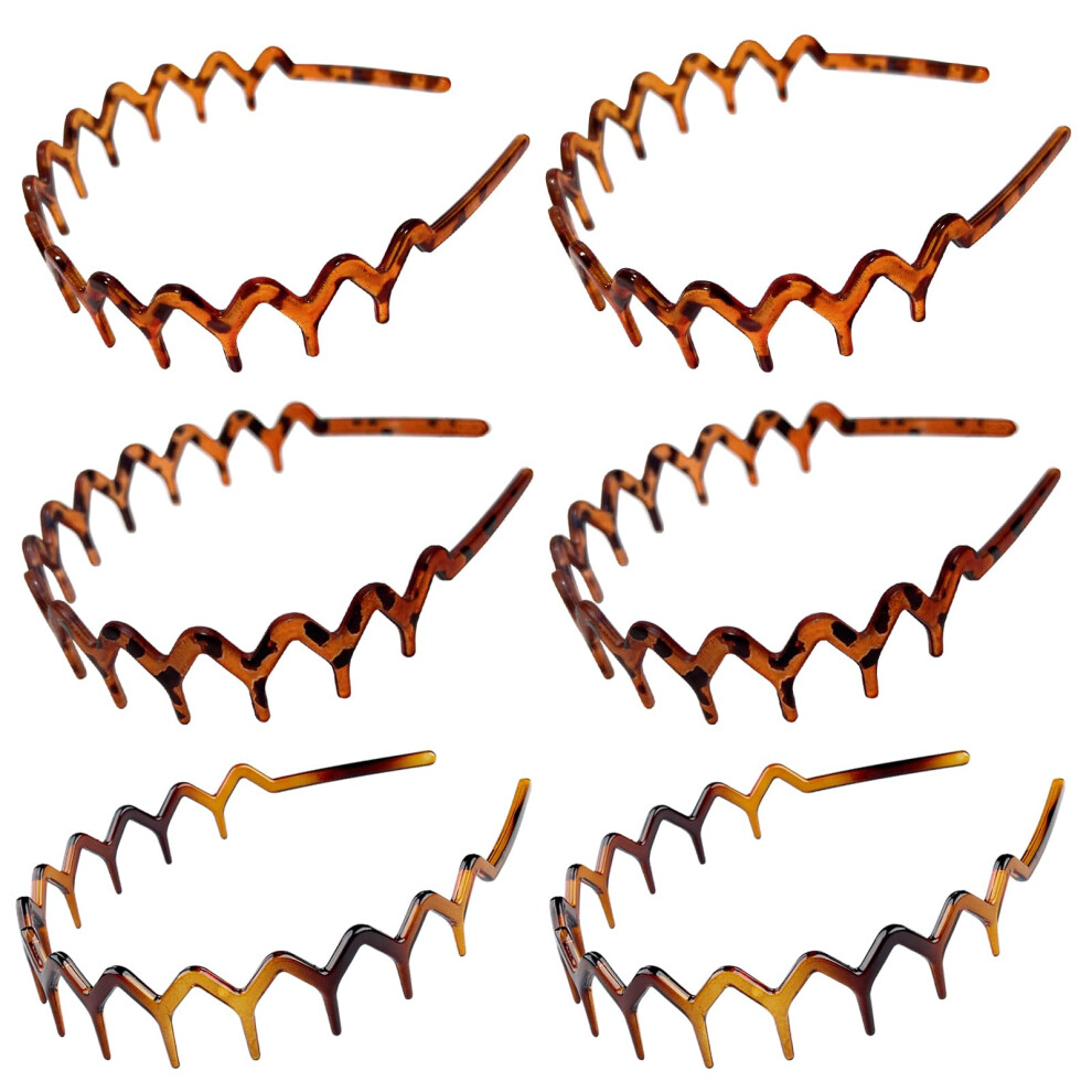 Yonoy Unisex 6Pcs Zig Zag Shark Tooth Headbands Comb Zigzag Plastic Hoop U Shaped Shark Tooth Hair Bands Wavy Teeth Hair Hoop Accessory(Leopard Color)