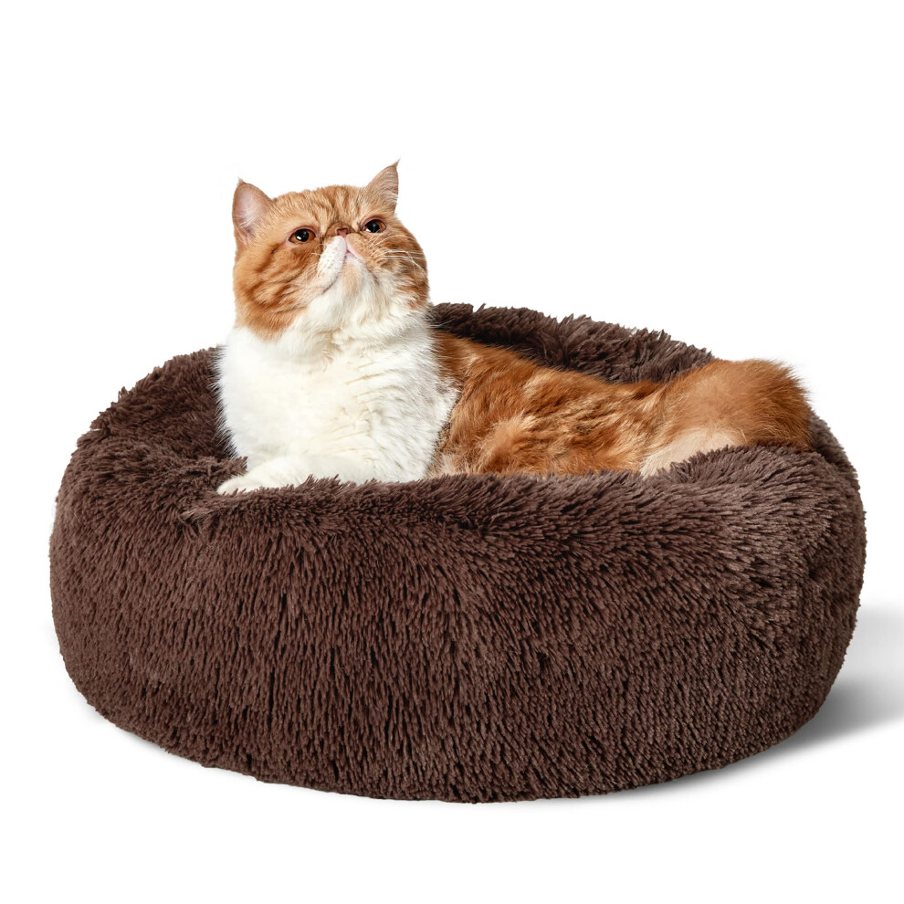 Bedsure Calming Cat Beds for Indoor Cats - Small Cat Bed Washable 20 inches Anti-Slip Round Fluffy Plush Faux Fur Pet Bed Fits up to 15 lbs Pets Co