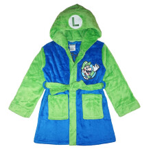 Super Mario Little/Big Boys' Soft Hooded Fleece Sleepwear Bathrobe - Plush Robe for Kids, Luigi, 10/12