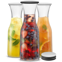 JoyJolt glaskaraffel med l?g S?t med 3 - 1 liters glaskande til Mimosa Bar Vand Iced Tea Juice Vin Lemonade M?lk - Opvaskemaskine sikker Drikkeva
