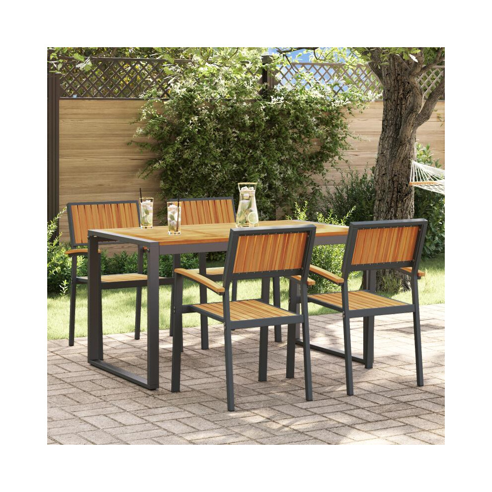 (Black, 140 x 80 x 75 cm) vidaXL 5 Piece Garden Dining Set Solid Wood Acacia and Metal