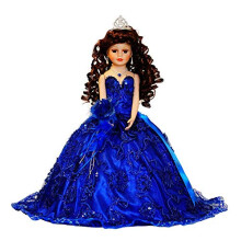 COLEES KINNEX DESDE 1997 18"""" Boneca Guarda-chuva Quinceanera de Porcelana (Quince Anos) KK18725 (Azul Royal)