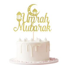 Keoysek Umrah Mubarak Cake Topper Muslim Islam Eid Festival Party Decorations Ramadan Mubarak Eid Mubarak Party Deoration Gold Glitter