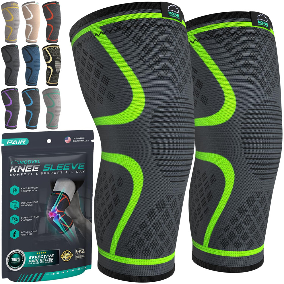 Modvel Compression Knee Brace for Women & Men - 2 Pack Knee Brace for Women Running Knee Pain Knee Support Compression Sleeve Workout Sports Knee Br