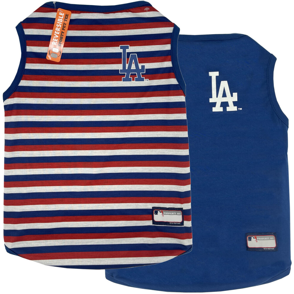Pets First MLB Los Angeles Dodgers Reversible T-Shirt X-Large for Dogs & Cats. A Pet Shirt with The Team Logo That Comes with 2 Designs; Stripe Tee Sh