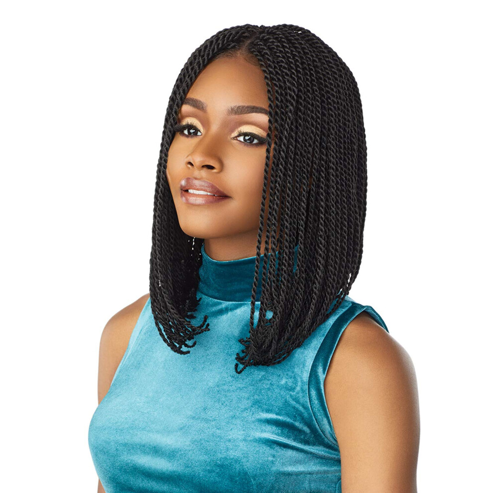 Sensationnel Cloud9 4X4 Braided Wig - Senegal Twist Bob Hand Tied Swiss Lace Braided Wig With Large Parting Area (1B Offblack)
