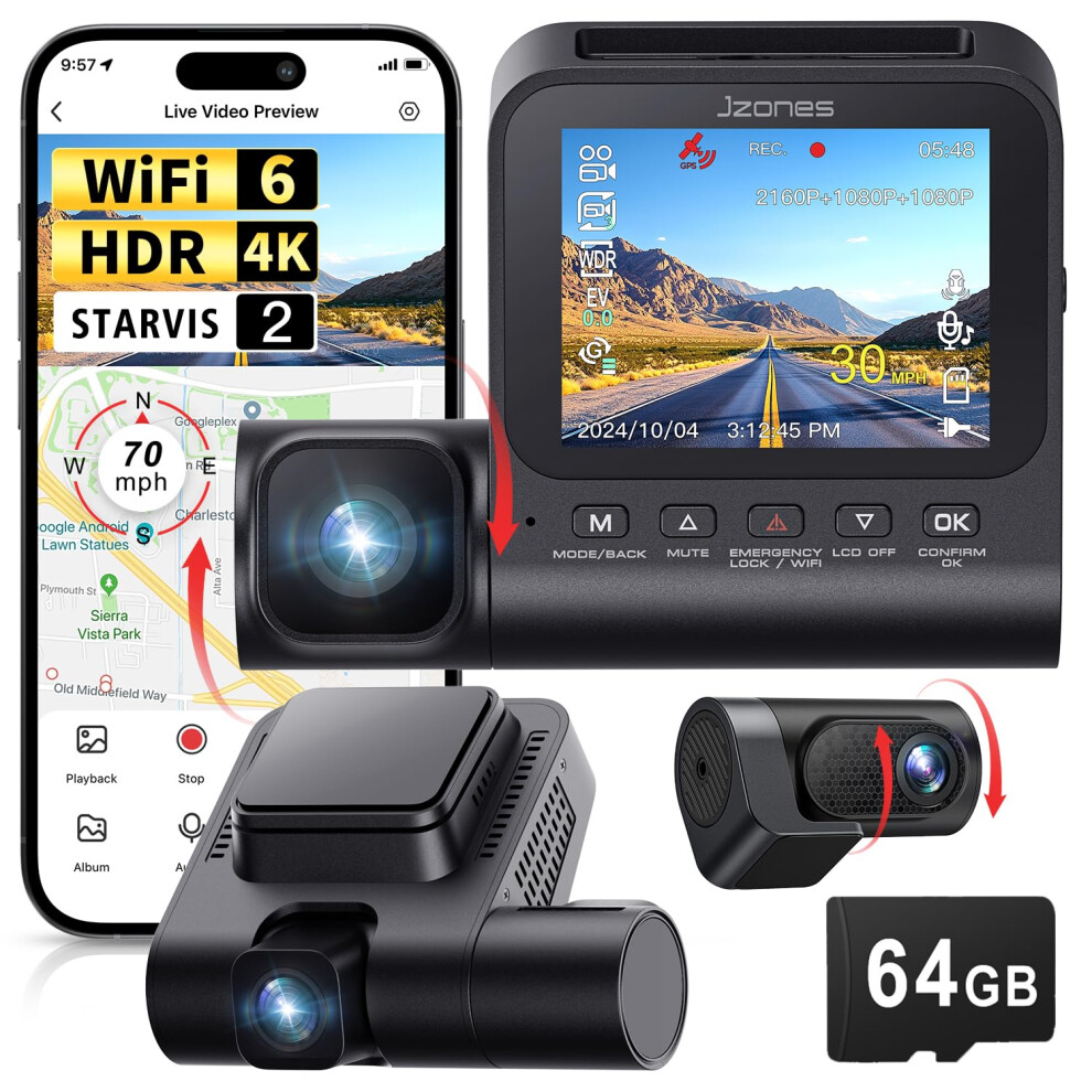 3 Channel 4K Dash Cam  Dash Camera for Cars with STARVIS 2 HDR Night Vision  4K+1080P+1080P Front Inside and Rear Triple Car Camera  GPS  24H Parking-image-OPC-PHFQ226-NEW