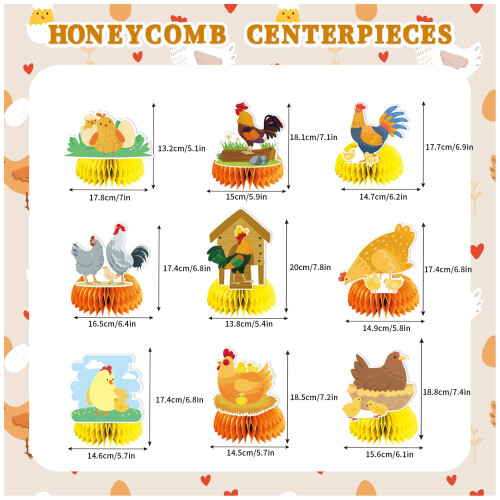 9 PCS Poulet en nid d'abeilles Centres de table d   corations de table de poulet tableaux de table de poule 2