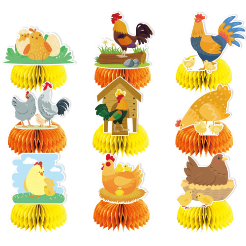 9 PCS Poulet en nid d'abeilles Centres de table d   corations de table de poulet tableaux de table de poule