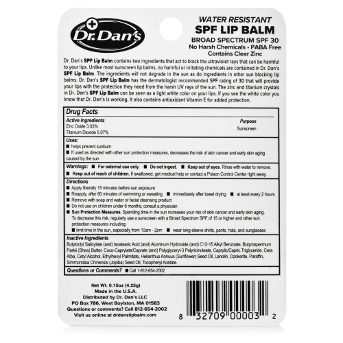 Dr Dan's Mineral Based SPF 30 Lip Balm -1 Pack 1