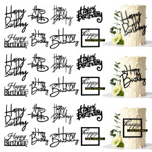 24 STK Sort tillykke med f?dselsdagen Kage Toppers Spejl Akryl Kage Topper Side Kage dekorationer Kage Indsatser Kage dekoration Supplies Cupcake
