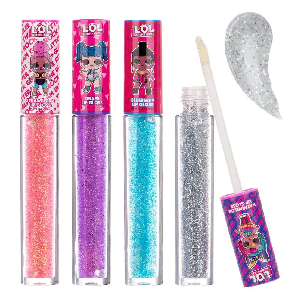 L.o.l. Surprise! L.o.l Surprise! Party Favors - 4 Pc Glitter Lip Gloss Collection. Girl Kids Teen Girls Ladies & Womens 4 Piece Lip Gloss Wand Set Ages 5+