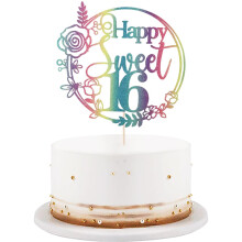 Rosa guld glitter Happy Sweet 16 Cake Topper - Tillykke med 16 ?rs f?dselsdag kage dekoration - Hej 16 Cheers to 16 ?rs f?dselsdagsfest Dekoratio