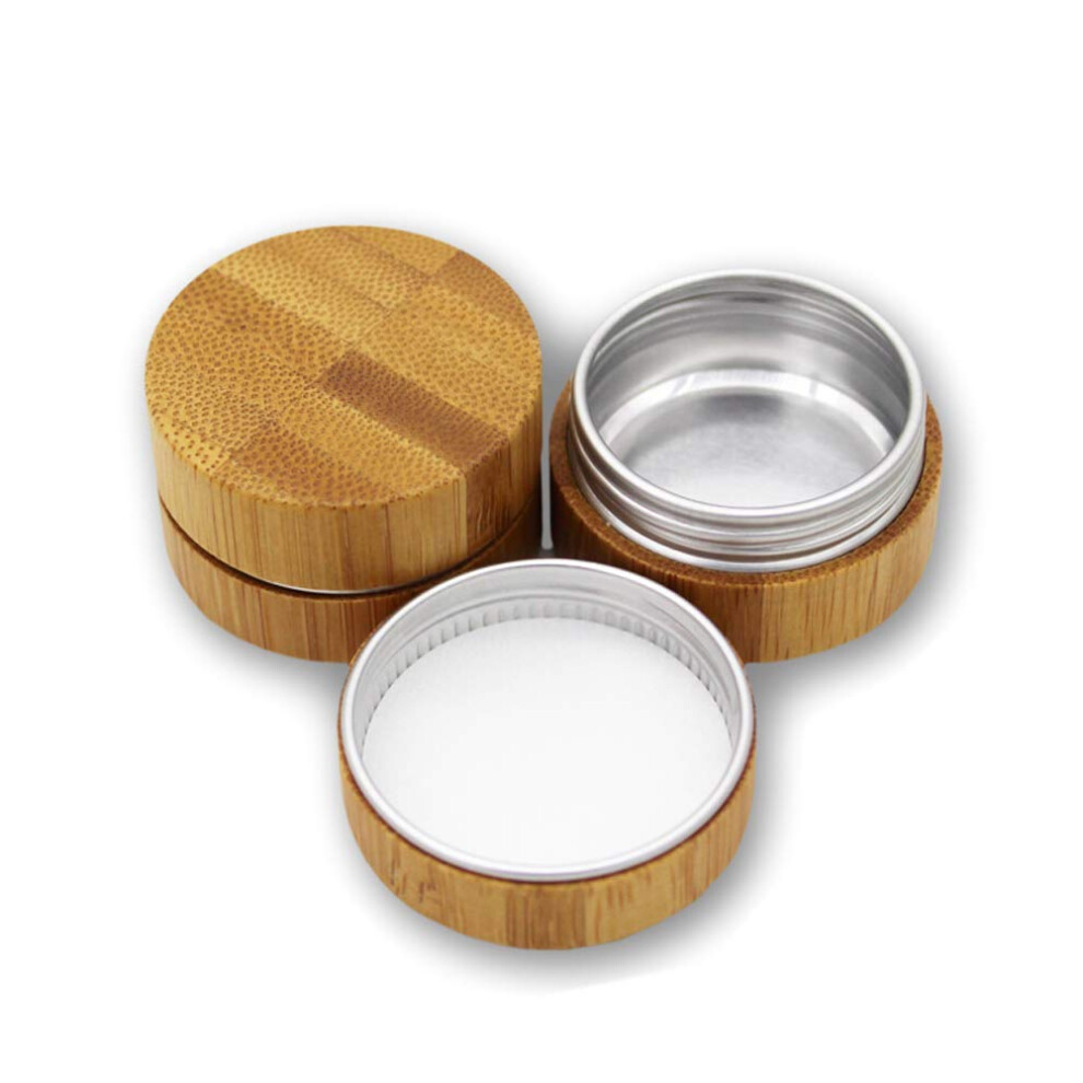 Lasenersm 2 Pieces 10Ml Empty Aluminum Tin With Bamboo Shell Cosmetic Sample Containers Round Metal Tin Jars Bamboo Tins Round Bamboo Cosmetic Jars With Screw L