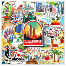 50 Pcs Malaysia Stickers Vinyl Cartoon Travel Vacation Sticker for Water Bottle Skateboard Scrapbook Laptop Cars Bicycle Luggage Computer Waterpr