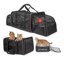 LitailL Kattenreismand met kattenbakken voor 2 katten Zachte hondenmand met twee compartimenten Uitbreidbare draagbare kattenmand voor autoreizen