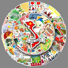 Vietnam Stickers 50 Pcs Vinyl Cartoon Funny Vietnam Style Stickers for Water Bottle Skateboard Scrapbooking Laptop Cars Bicycle Luggage Computer