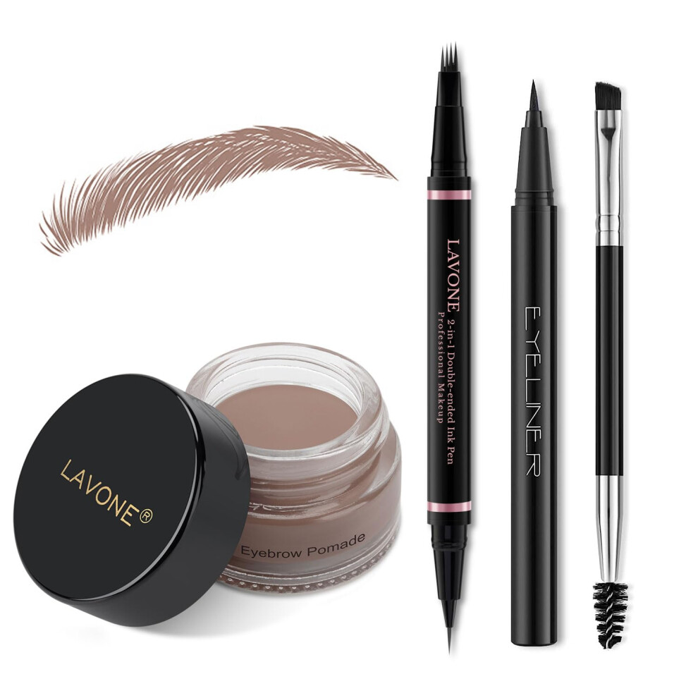 Lavone Eyebrow Pencil Makeup Kit With Waterproof 2-In-1 Microblading Eyebrow Pen Eyebrow Pomade Eyeliner And Dual-Ended Eyebrow Brush Brow Pencil Kit For