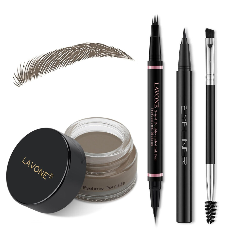 Lavone Eyebrow Pencil Makeup Kit With Waterproof 2-In-1 Microblading Eyebrow Pen Eyebrow Pomade Eyeliner And Dual-Ended Eyebrow Brush Brow Pencil Kit For