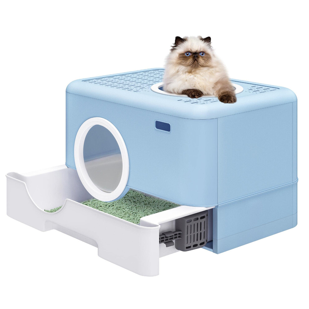 YITAHOME Large Enclosed Cat Litter Box with Lid Cover Hooded Odorless Anti-Splashing Cat Toilet with Drawer Litter Scoop Front Entry Top Exit Door E