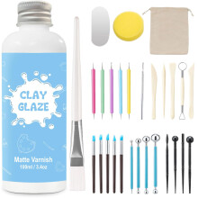 EIGTWEN 100ml Air Dry Clay Glaze and 29pcs Clay tools kit  Matte Clay Varnish Protects Clay from Surface Wear  Pottery Tools Can be Used for Stip